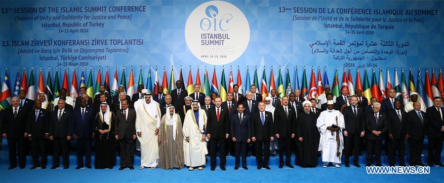  Leaders and representatives pose for a group photo during the 13th Organization of Islamic Cooperation (OIC) Summit in Istanbul, Turkey, on April 14, 2016. Turkey are hosting the two-day 13th OIC Summit on April 14-15. (Xinhua/Anadolu Agency) 