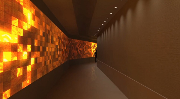 Wander down a corridor, and notice how the interactive digital tapestry of images and sounds subtly changes as you pass by. 