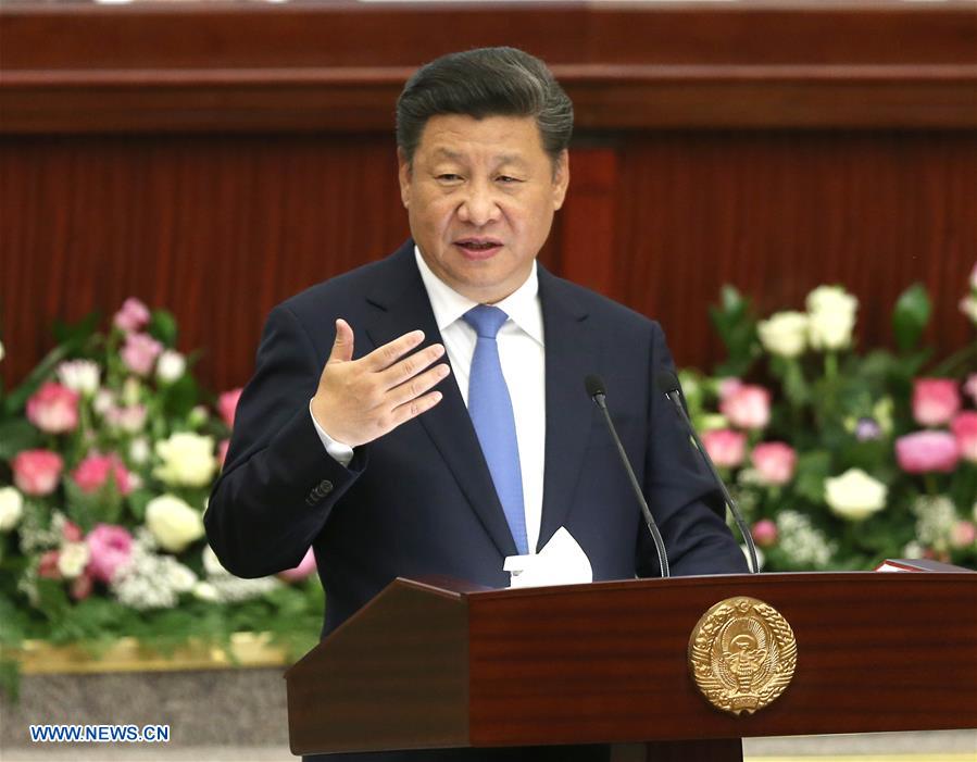 Chinese President Xi Jinping delivers a speech at the Legislative Chamber of the Uzbek Supreme Assembly in Tashkent, Uzbekistan, June 22, 2016. (Xinhua/Lan Hongguang) 