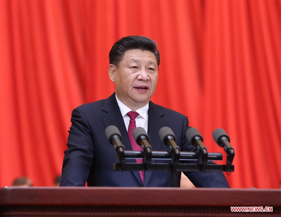 BEIJING, July 1, 2016 (Xinhua) -- Chinese President Xi Jinping, also general secretary of the Communist Party of China (CPC) Central Committee and chairman of the Central Military Commission (CMC), delivers a speech at a rally marking the 95th anniversary of the founding of the CPC at the Great Hall of the People in Beijing, capital of China, July 1, 2016. (Xinhua/Liu Weibing)