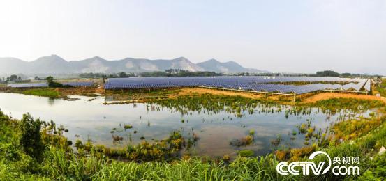 　　夕阳下的江西省新余市分宜县陆辉电子70兆瓦&ldquo;渔光互补&rdquo;光伏电站显得格外壮观。（记者 袁育堃 周亮摄）