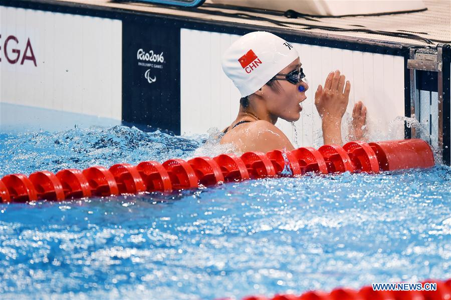 Li Guizhi of China reacts after the women