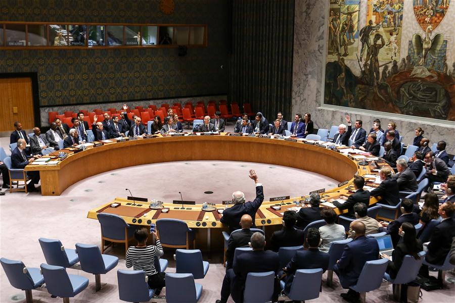 Photo taken on Oct. 8, 2016, shows the United Nations Security Council voting on a Russia-drafted resolution on Syria, at the UN headquarters in New York. The UN Security Council on Saturday failed to adopt a Russian draft resolution on Syria as it didn