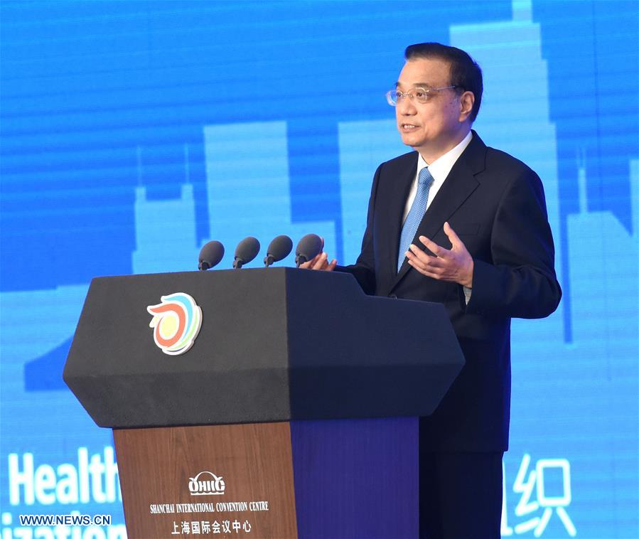 Chinese Premier Li Keqiang addresses the opening ceremony of the Ninth Global Conference on Health Promotion (GCHP) in Shanghai, east China, Nov. 21, 2016. (Xinhua/Rao Aimin)