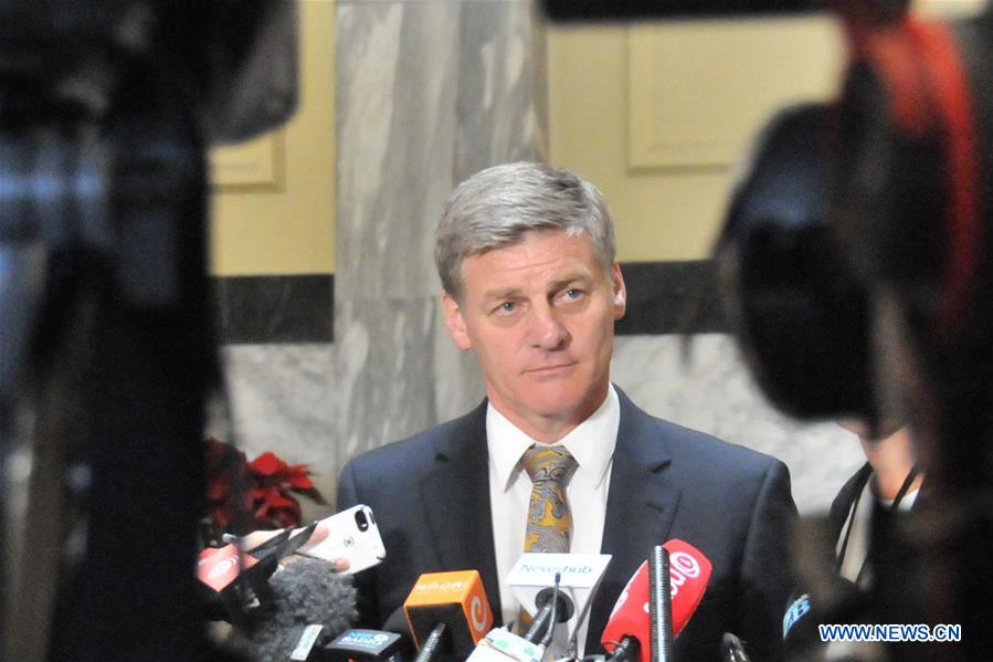 File photo taken onDec. 5, 2016 shows Bill English attending a press conference inWellington, New Zealand. New Zealand