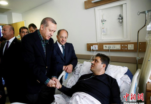 Erdogan visited a hospital where dozens were being treated
