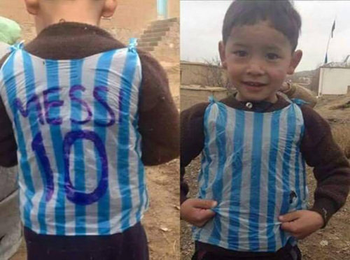 Afghan boy meets his hero, Lionel Messi