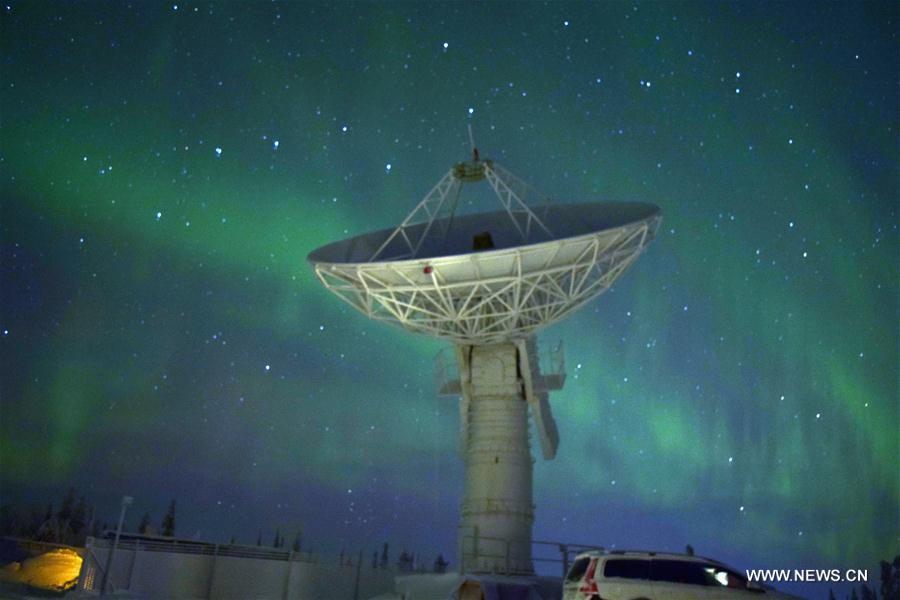 Photo taken on Nov. 23, 2016 shows the China Remote Sensing Satellite North Pole Ground Station under the aurora in Kiruna, Sweden. The China Remote Sensing Satellite North Pole Ground Station has begun trial operations in Kiruna in Sweden, the Chinese Academy of Sciences (CAS) said Thursday. The station is China