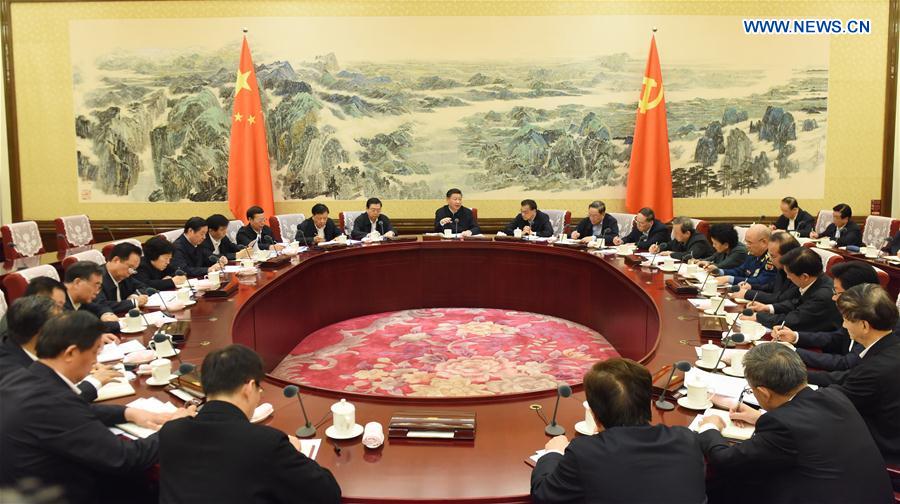 Xi Jinping (C), general secretary of the Communist Party of China (CPC) Central Committee, presides over a meeting of the Political Bureau of the CPC Central Committee held on Monday and Tuesday during which members discussed measures to improve intra-Party political life and supervision in Beijing, capital of China. (Xinhua/Rao Aimin)