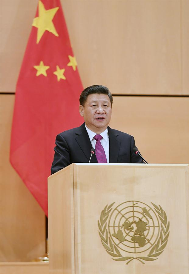 Chinese President Xi Jinping delivers a keynote speech at the United Nations Office in Geneva, Switzerland, Jan. 18, 2017. (Xinhua/Rao Aimin) 