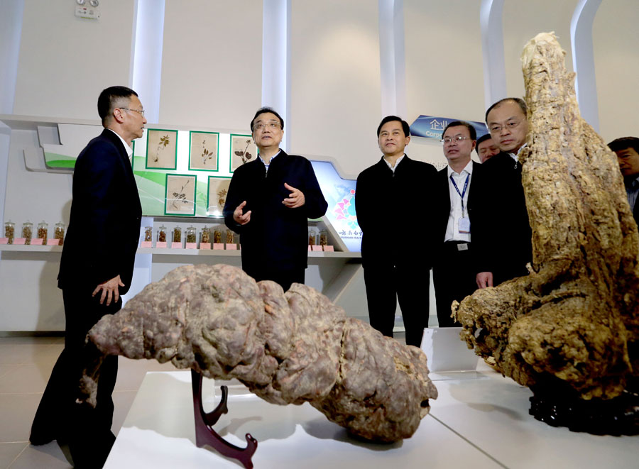 Chinese Premier Li Keqiang visits Yunnan Baiyao Group on Tuesday, January 24, 2017, in Kunming, southwest China