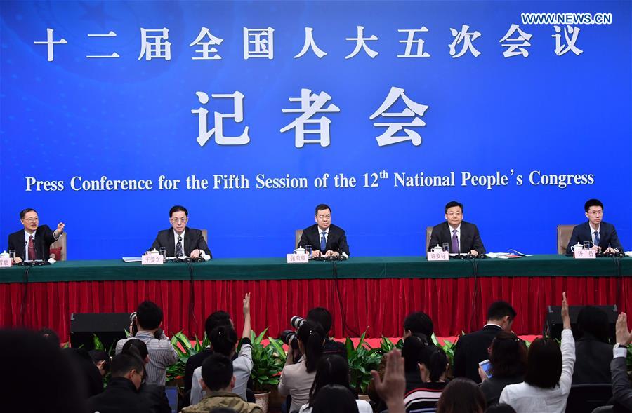 Zhang Rongshun and Xu Anbiao, vice-chairmen of the Legislative Affairs Commission of the National People