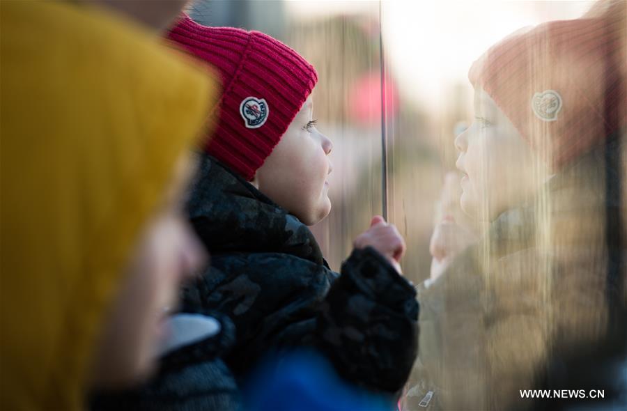 A child watches giant pandas at the Toronto Zoo in Toronto, Canada on March 17, 2017. (Xinhua/Li Haitao) 