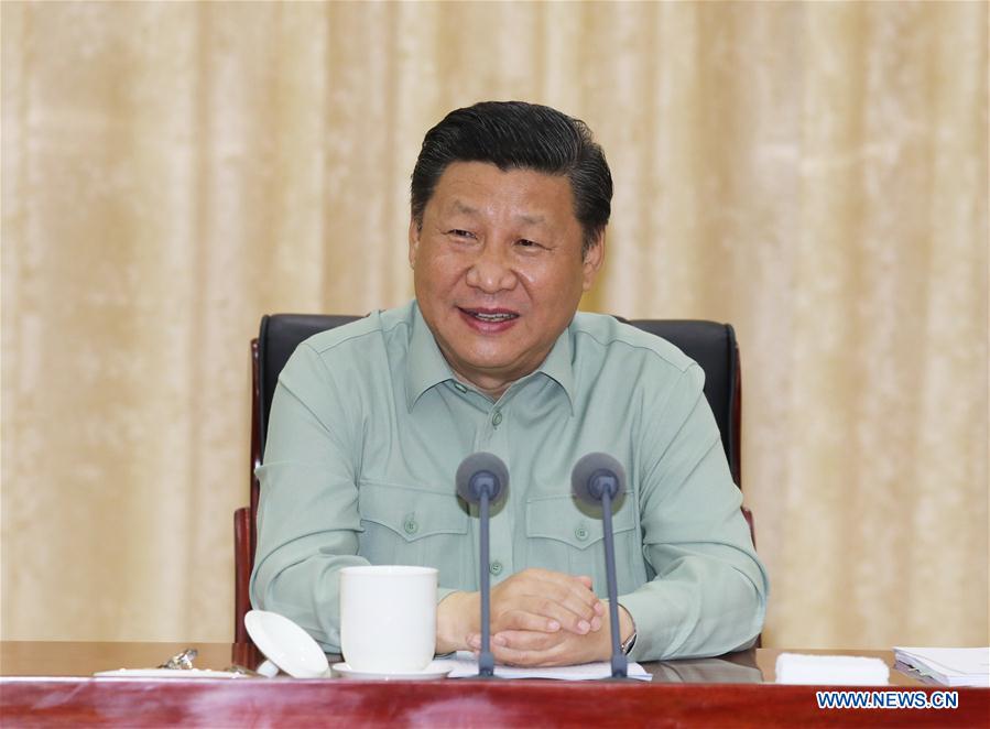 Chinese President Xi Jinping, who is also general secretary of the Communist Party of China (CPC) Central Committee and chairman of the Central Military Commission (CMC), speaks at a meeting during an inspection of the Southern Theater Command of the People