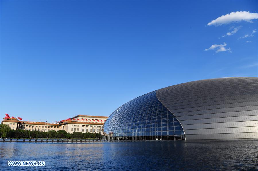 Photo taken on May 13, 2017 shows the National Centre for the Performing Arts and the Great Hall of the People in Beijing, capital of China. The Belt and Road Forum (BRF) for International Cooperation will be held in Beijing from May 14 to 15. (Xinhua/Jin Liangkuai)