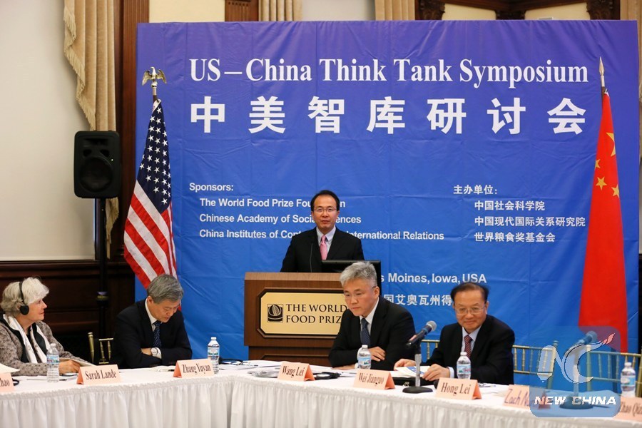Chinese Consul General in Chicago Hong Lei addresses the U.S.-China Think Tank Symposium in Des Moines,Iowa, the United States, June 12, 2017.(Xinhua/Wang Ping)
