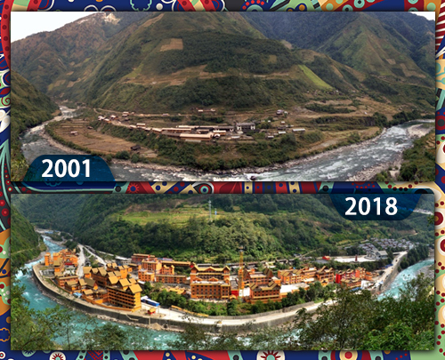 2001年、2018年独龙江全景对比图（制图）