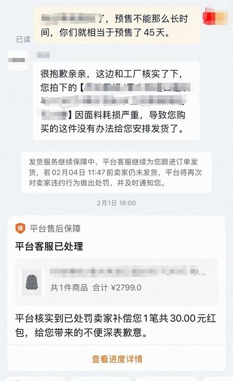 消费者与某平台商家客服的聊天截图 受访者供图