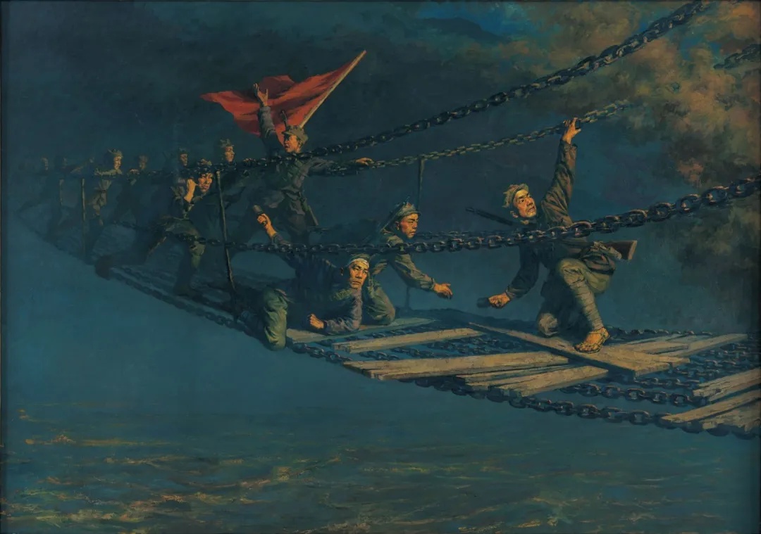 强夺泸定桥 作者:李宗津 年代:1951年 画种:油画 尺寸:210厘米×300厘米