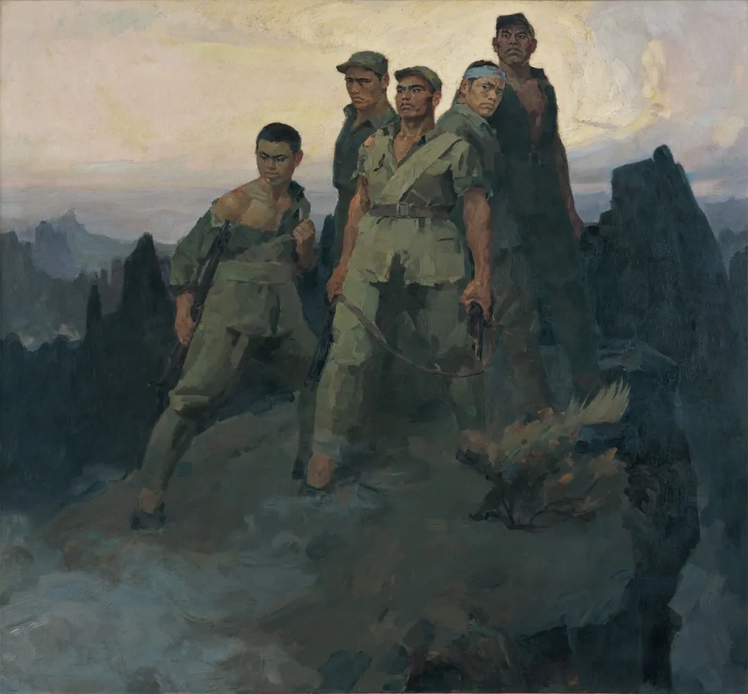 狼牙山五壮士 作者:詹建俊 年代:1959年 画种:油画 尺寸:186厘米×236厘米