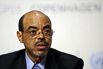 Ethiopia's Prime Minister Meles Zenawi speaks during a press conference at the Bella center in Copenhagen on the 10th day of the COP15 UN Climate Change Conference.(AFP/Olivier Morin)