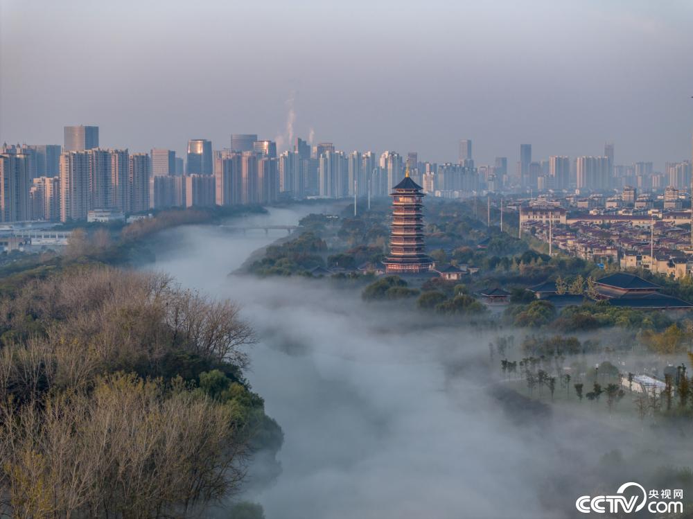 江苏淮安古淮河国家湿地公园云雾缭绕