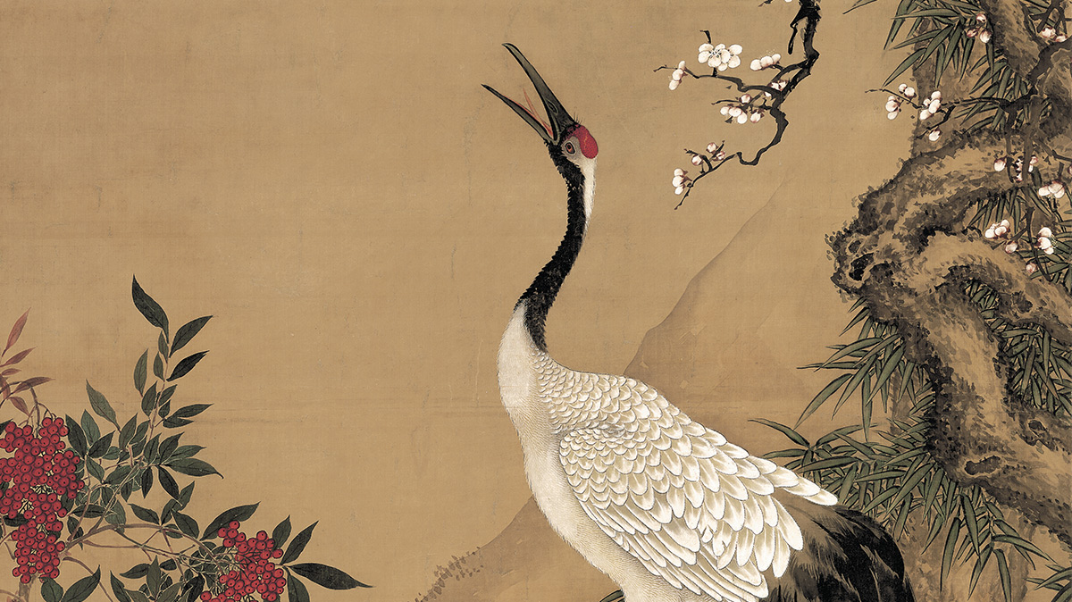 央视画廊】传世墨迹——吉祥名画沈铨《松梅双鹤图》_央博_央视网(cctv.com)